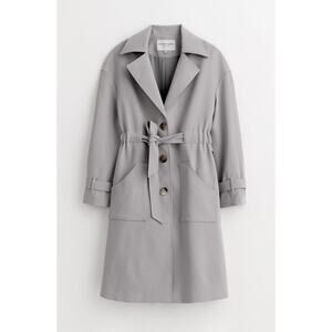 Petite Studio New York NY Darcy Stone Gray Belted Trench Coat Jacket Size XS